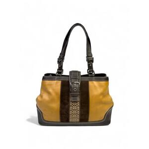 Coach Vintage Y2K Hampton Striped Suede & Canvas Satchel Bag